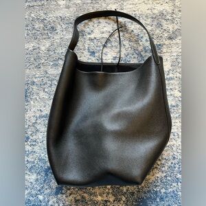 The Row Large NS Park Black Leather Tote